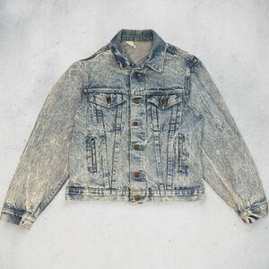 Steel Acid Wash Denim Trucker Jacket Vintage USA Made Sz 42 Distressed 80s 90s